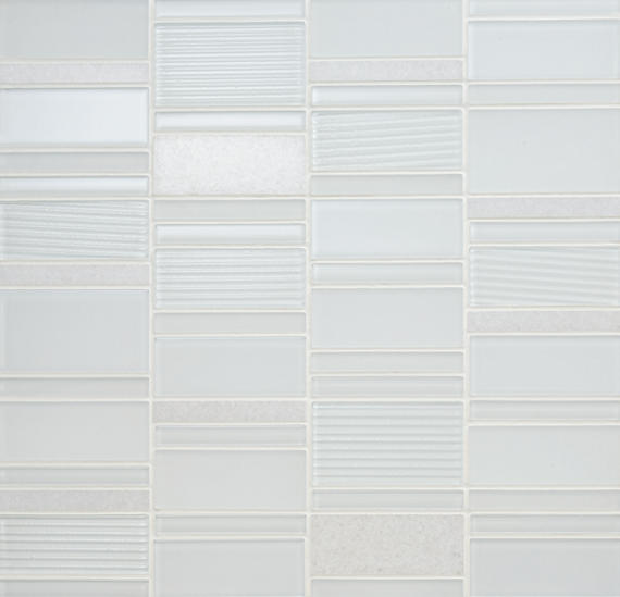 12x12 Serentina Random Pattern Stacked Mosaic Mixed-Material Look Glossy Smooth Glass Tile White