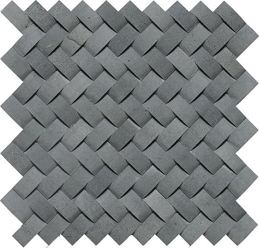 11/2x3/4 Stone A La Mod Basketweave  Mosaic Stone-Look Honed Smooth Stone Tile Charcoal Black