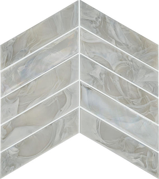 1x6 Starcastle Chevron  Mosaic Stone-Look Satin Smooth Glass Tile Pearl Gray