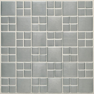Silver Gray - 12x12 Metallica Grid Mosaic Metallic-Look Satin Smooth Metal Tile