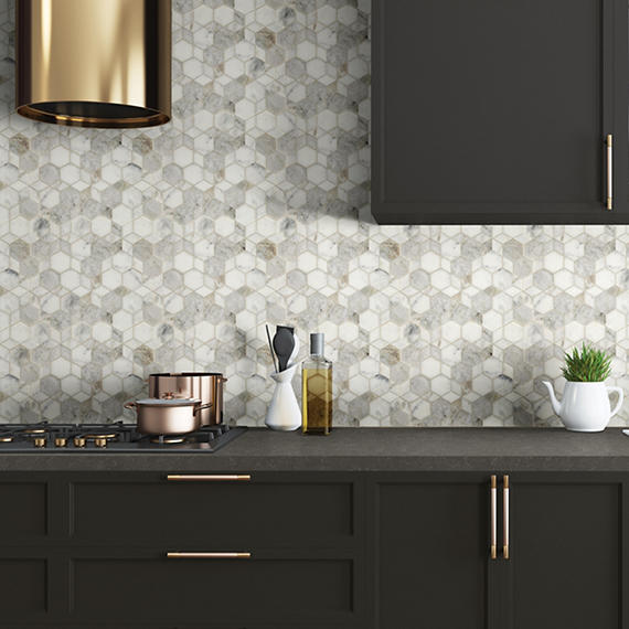 14x11 Sublimity Hexagon Rhomboid  Mosaic Natural-Look Honed Natural Marble Tile Marble Gray
