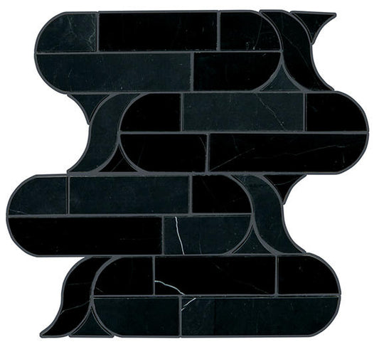 12x11 Pietra Divina Scroll Vine Abstract Pattern Mosaic Marble-Look Polished Smooth Stone Tile Black Marble