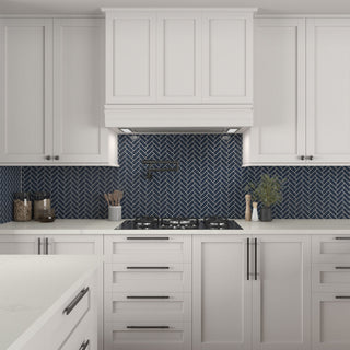 Navy Blue - 9x12 Color Wheel Mosaic Herringbone Mosaic Solid-Color Glossy Smooth Ceramic Tile