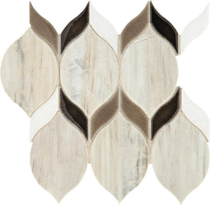 10x8 Fonte Leaf Petal Floral  Mosaic Mixed-Color Polished Smooth Marble Tile Beige Marble