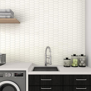 Pure White - 12x14 Marble Hexagon Rhomboid Mosaic Stone-Look Honed Smooth Marble Tile