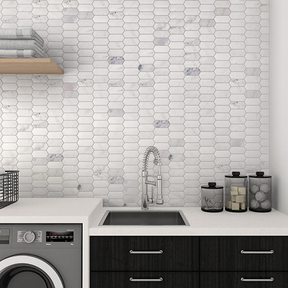 2x4 Marble Hexagon  Mosaic Stone-Look Honed Smooth Marble Tile Cream Gray
