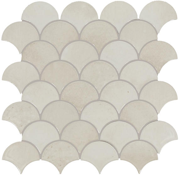 3 Miramo Fan Shell  Mosaic Solid-Color Glossy Smooth Glass Tile Warm Beige