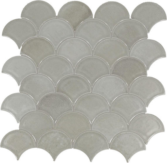 3 Miramo Fan Shell  Mosaic Solid-Color Glossy Smooth Glass Tile Soft Gray