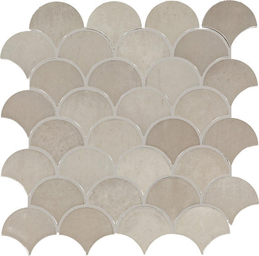 3 Miramo Fan Shell  Mosaic Solid-Color Glossy Smooth Glass Tile Muted Taupe