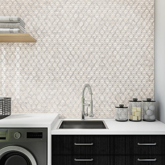 12x18 Perfit Mosaix Diamond Intricate Geometry Triangle Mosaic Marble-Look Polished Smooth Stone Tile Cream Beige