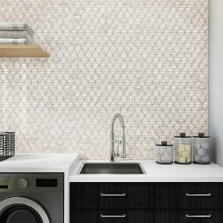 Cream Beige - 12x18 Perfit Mosaix Diamond Intricate Geometry Triangle Mosaic Marble-Look Polished Smooth Stone Tile