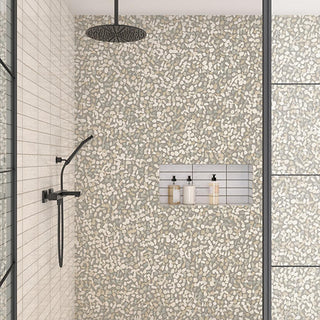 Pebble Beige - 13x13 Pebble Oasis Mosaic Natural-Look Tumbled Natural Pebble Tile