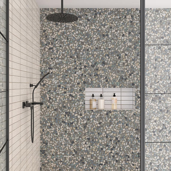 13x13 Pebble Oasis  Random Pattern  Mosaic Natural-Look Tumbled Natural Pebble Tile Coastal Gray