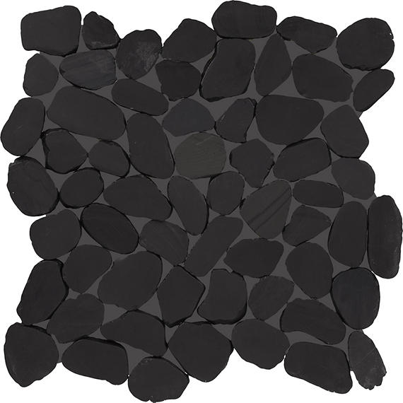13x13 Pebble Oasis  Random Pattern  Mosaic Natural-Look Tumbled Natural Pebble Tile Stark Black