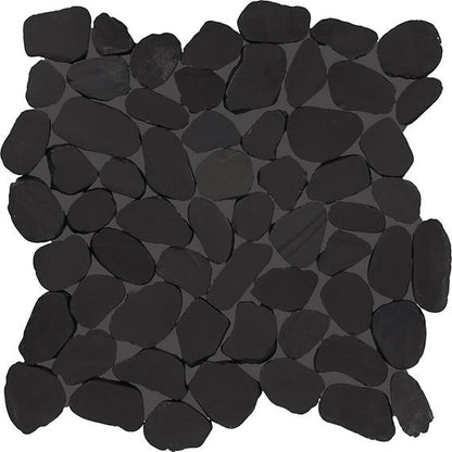 13x13 Pebble Oasis  Random Pattern  Mosaic Natural-Look Tumbled Natural Pebble Tile Stark Black