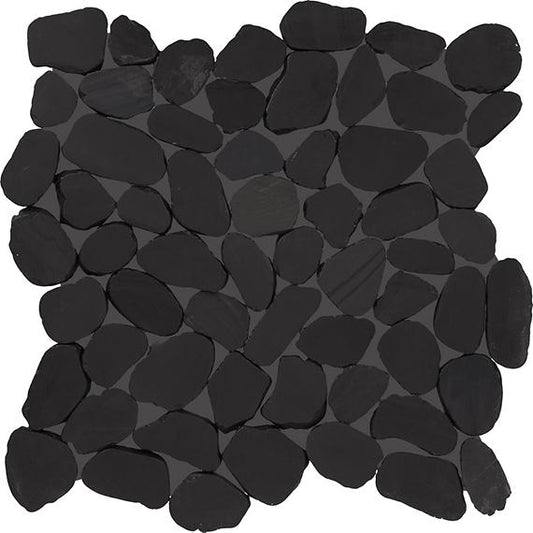 13x13 Pebble Oasis  Random Pattern  Mosaic Natural-Look Tumbled Natural Pebble Tile Stark Black