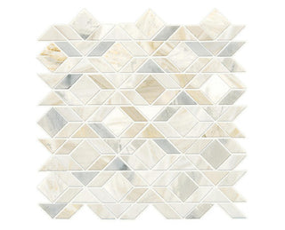 Cream Marble - 13x14 Pietra Divina Diamond Intricate Geometry Mosaic Natural-Look Honed Smooth Marble Tile