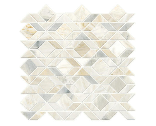 13x14 Pietra Divina Diamond Intricate Geometry Mosaic Natural-Look Honed Smooth Marble Tile