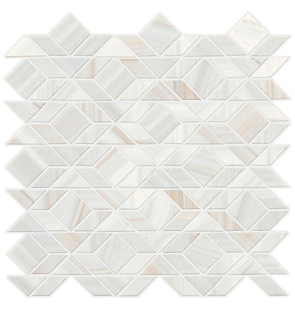 13x14 Pietra Divina Diamond Intricate Geometry Mosaic Natural-Look Honed Smooth Marble Tile Ivory Marble