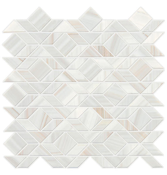 13x14 Pietra Divina Diamond Intricate Geometry Mosaic Natural-Look Honed Smooth Marble Tile Ivory Marble