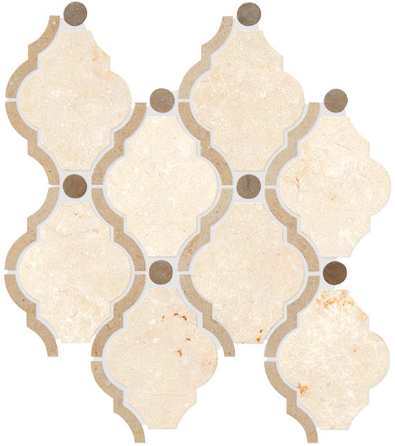 11x13 Decorative Accents Arabesque Lattice  Mosaic Natural-Look Polished Smooth Marble Tile Soft Ivory