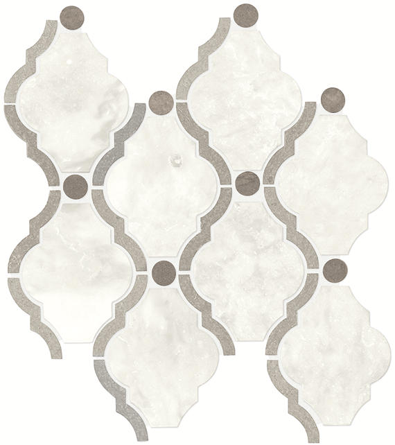11x13 Decorative Accents Arabesque Lattice  Mosaic Natural-Look Polished Smooth Marble Tile Gray White