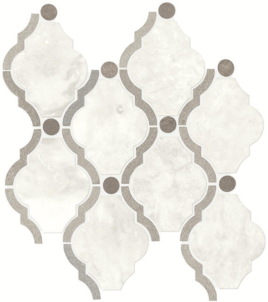 11x13 Decorative Accents Arabesque Lattice  Mosaic Natural-Look Polished Smooth Marble Tile Gray White