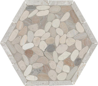 12x10 Pebble Oasis Hexagon Framed Mosaic Pebble-Look Tumbled Natural Pebble Tile