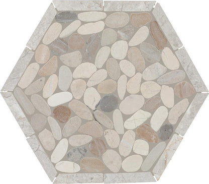 12x10 Pebble Oasis Hexagon Framed  Mosaic Pebble-Look Tumbled Natural Pebble Tile Pebble Beige