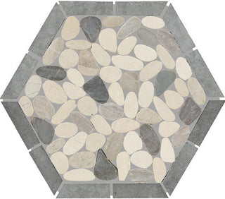 12x10 Pebble Oasis Hexagon Framed Mosaic Pebble-Look Tumbled Natural Pebble Tile