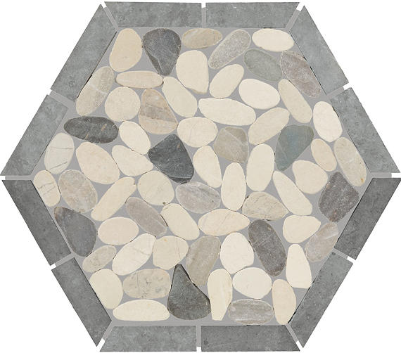 12x10 Pebble Oasis Hexagon Framed  Mosaic Pebble-Look Tumbled Natural Pebble Tile Pebble Gray