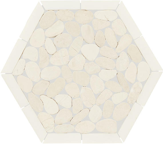 12x10 Pebble Oasis Hexagon Framed  Mosaic Pebble-Look Tumbled Natural Pebble Tile Pebble White