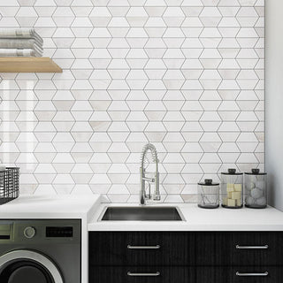 Soft White - 12x18 Perfit Mosaix Hexagon Mosaic Marble-Look Polished Smooth Stone Tile