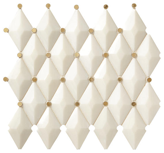 13x12 Castellina Stone Mosaics Diamond  Mosaic Mixed-Material Look Polished Smooth Stone Tile Warm White
