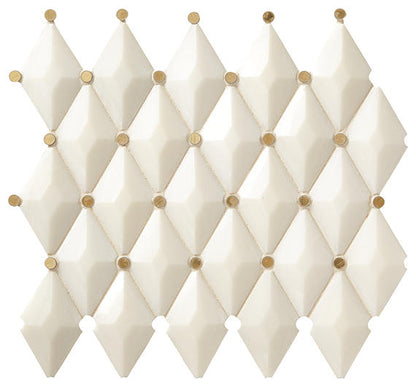 13x12 Castellina Stone Mosaics Diamond  Mosaic Mixed-Material Look Polished Smooth Stone Tile Warm White