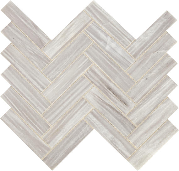 11x7 Fonte Herringbone  Mosaic Marble-Look Honed Natural Marble Tile Silver Gray