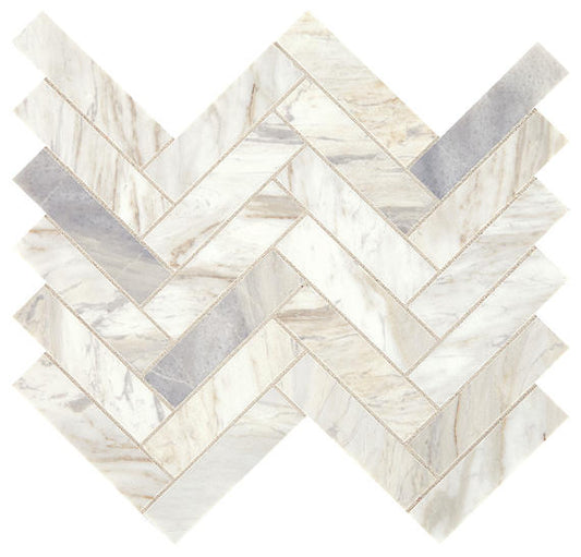 12x12 Sublimity Herringbone  Mosaic Marble-Look Honed Natural Marble Tile Ivory Marble