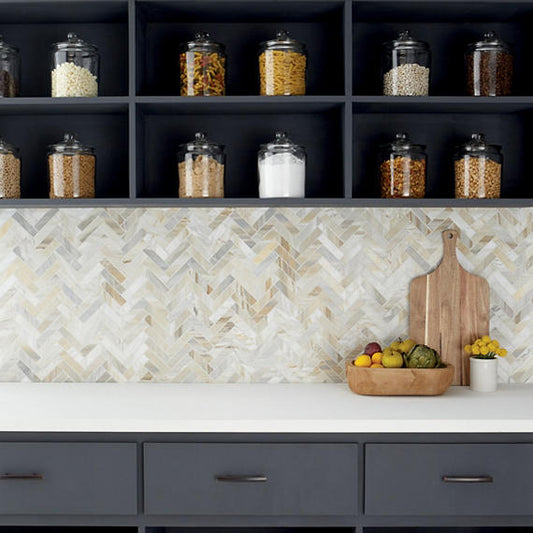 12x12 Sublimity Herringbone Mosaic Marble-Look Honed Natural Marble Tile