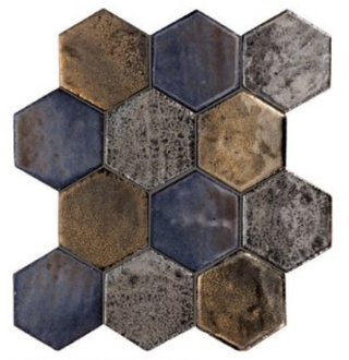 2x10 Empyrean Hexagon Random Pattern Mosaic Metallic-Look Glossy Smooth Ceramic Tile