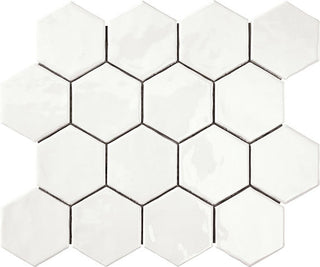 Arctic White - 12x14 Artistic Reflections Hexagon Mosaic Solid-Color Glossy Endulated Ceramic Tile