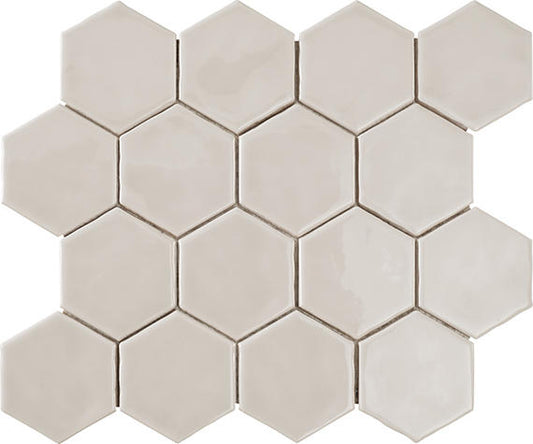 3x3 Artistic Reflections Hexagon  Mosaic Solid-Color Glossy Smooth Ceramic Tile Mist Beige