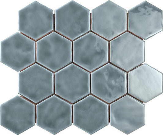 3x3 Artistic Reflections Hexagon  Mosaic Solid-Color Glossy Smooth Ceramic Tile Haze Gray