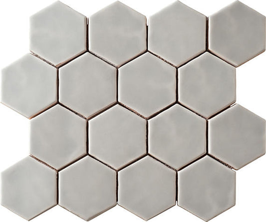 3x3 Artistic Reflections Hexagon  Mosaic Solid-Color Matte Smooth Ceramic Tile Matte Gray