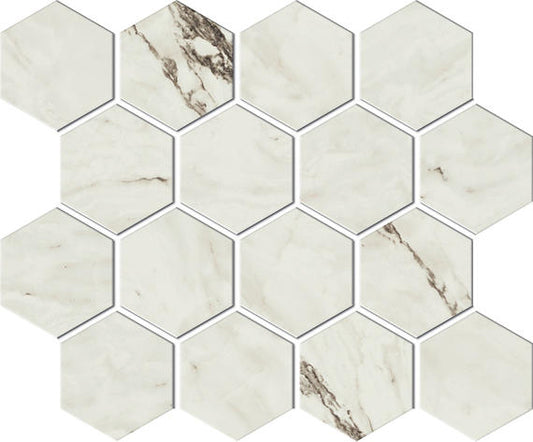 14x12 Foyer Hexagon Mosaic Marble-Look Matte Smooth Porcelain Tile