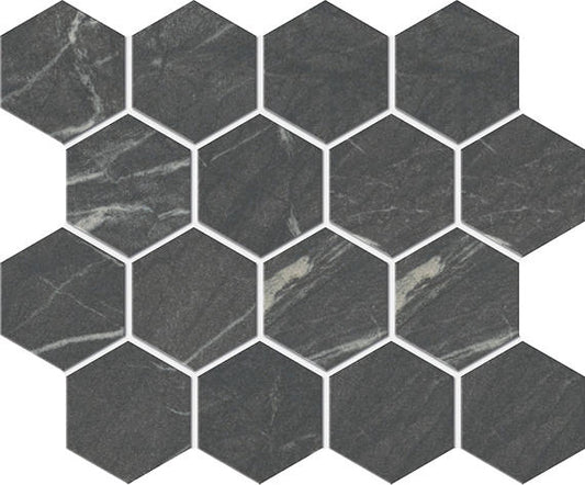 3 Foyer Hexagon  Mosaic Marble-Look Matte Smooth Porcelain Tile Dark Gray