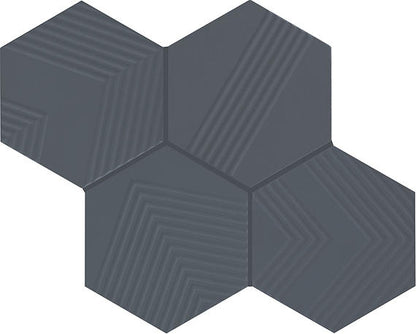 4 Rhyme And Reason Hexagon  Natural Solid-Color Matte Rippled Ceramic Tile Deep Blue