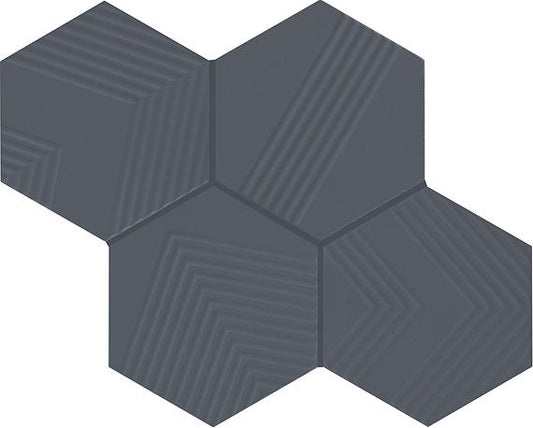 4 Rhyme And Reason Hexagon  Natural Solid-Color Matte Rippled Ceramic Tile Deep Blue
