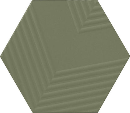 4 Rhyme And Reason Hexagon  Natural Solid-Color Matte Rippled Ceramic Tile Muted Green