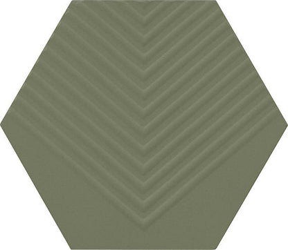4 Rhyme And Reason Hexagon  Natural Solid-Color Matte Rippled Ceramic Tile Muted Green