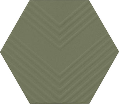 4 Rhyme And Reason Hexagon  Natural Solid-Color Matte Rippled Ceramic Tile Muted Green
